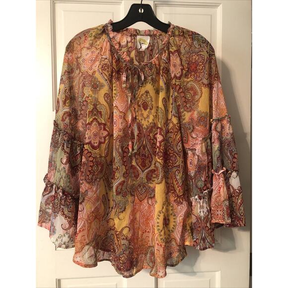 Anthropologie Fig and Flower Peasant Blouse Women's Plus Size M Boho Sheer - Picture 1 of 7